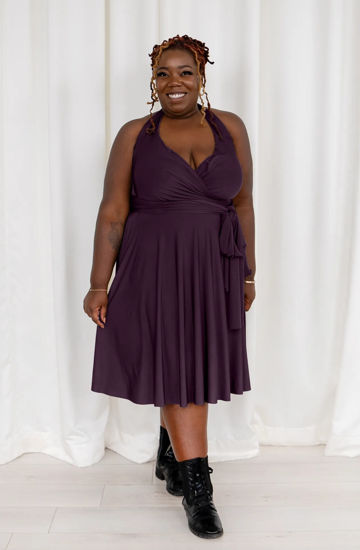 Iris Midi Eggplant Purple / 3X/4X - Convertible Cocktail & Work Dresses