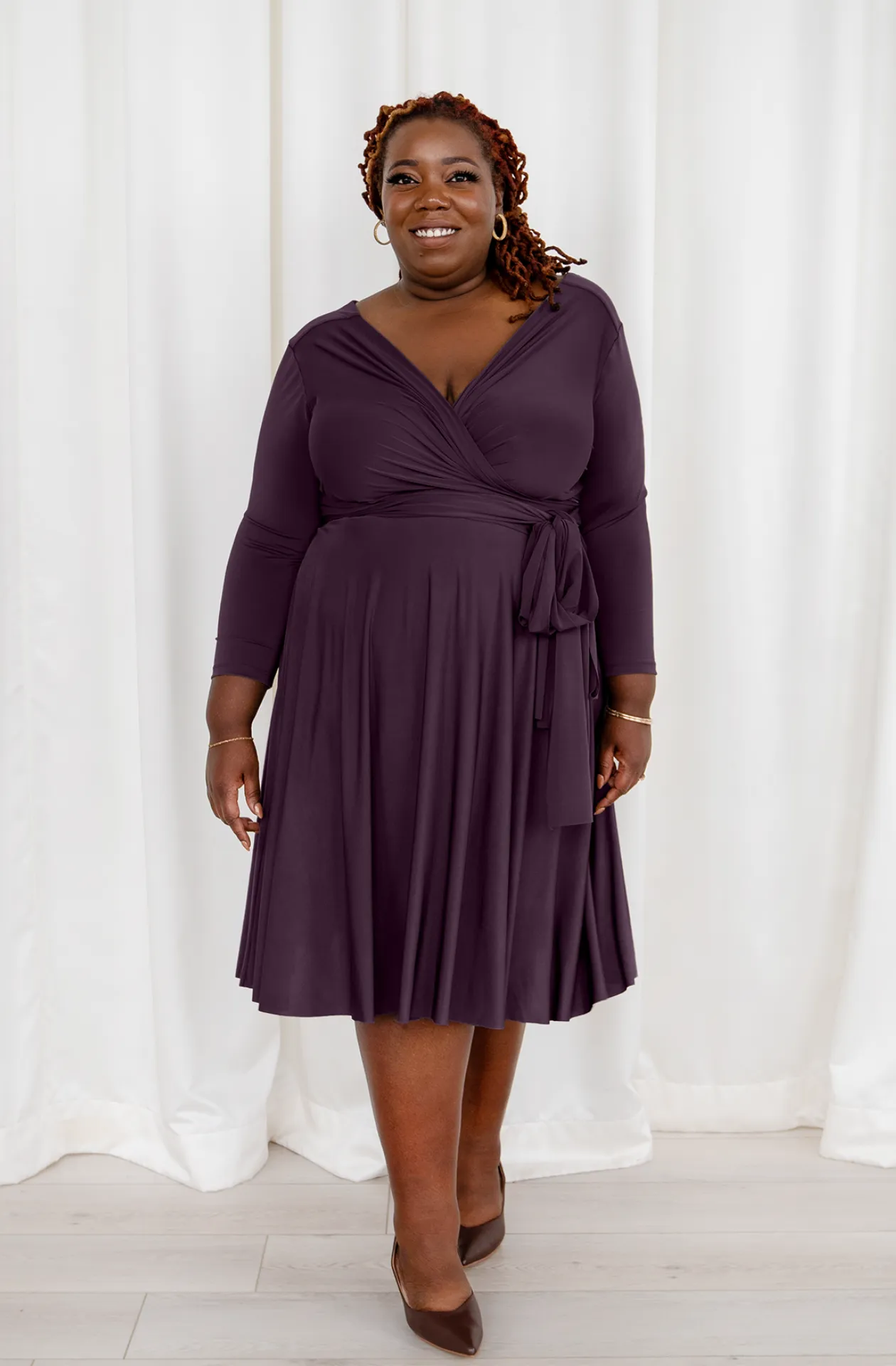 Iris Midi Eggplant Purple / 3X/4X - Convertible Cocktail & Work Dresses
