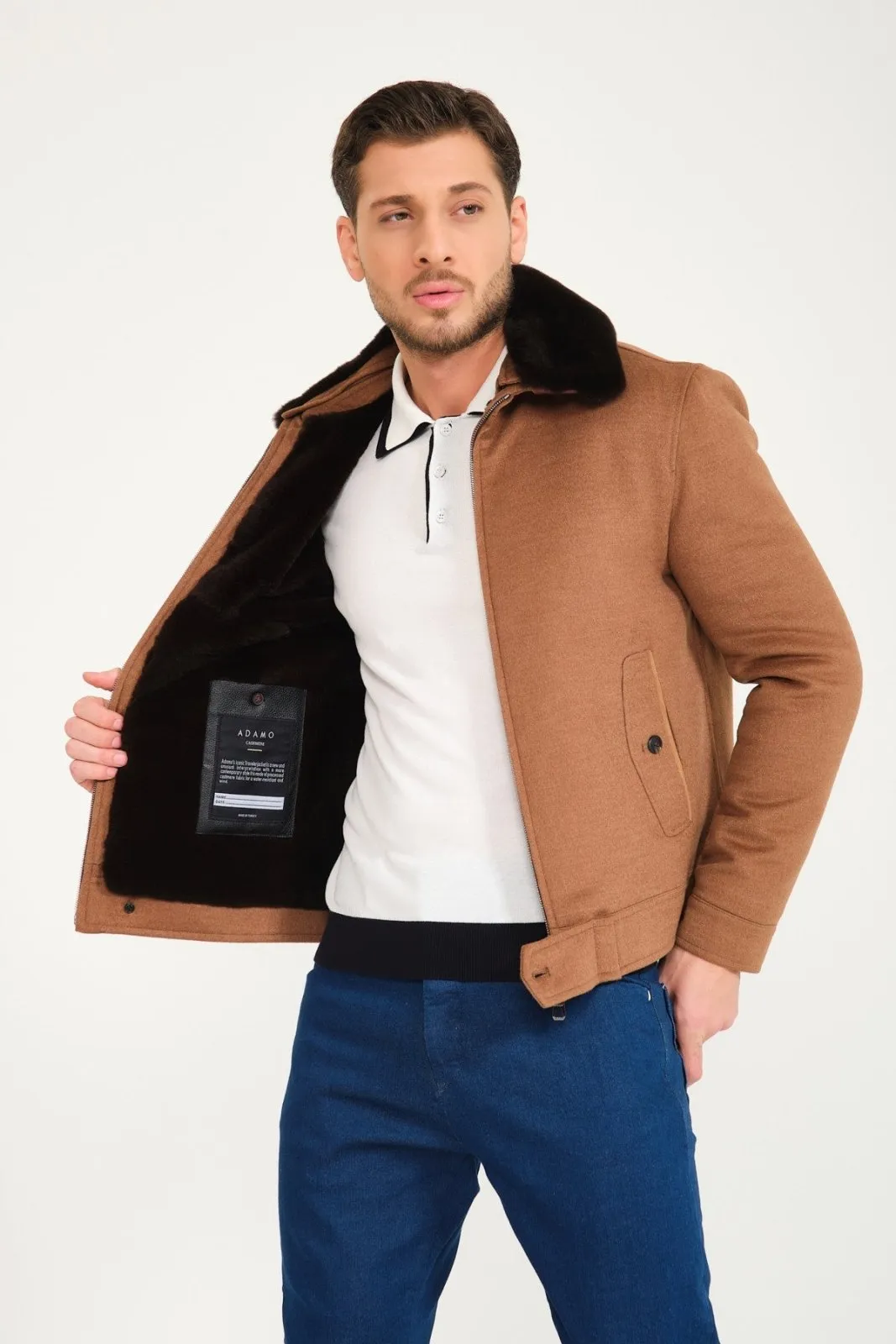 Light Brown Wool & Rex Fur Coat