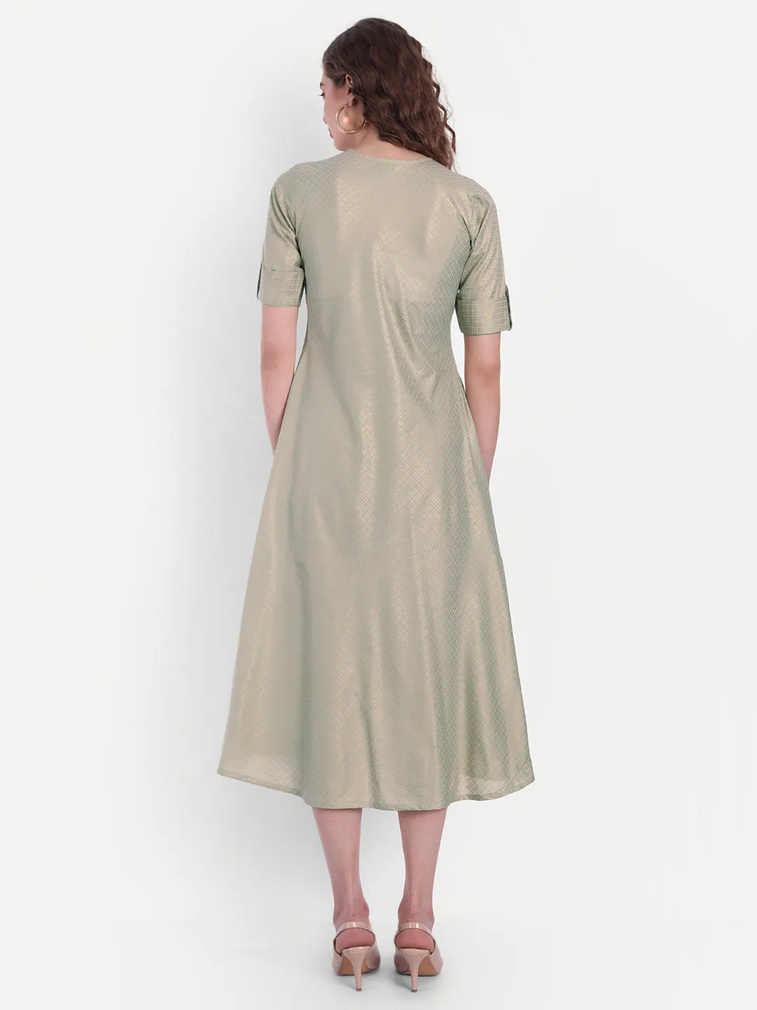 Mul Cotton Gold Printed A-Line Dress